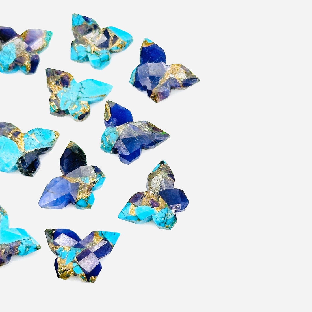 Beautiful Mohave Copper Turquoise Butterfly Shape Beads, Sky Blue & Dark Blue Faceted Butterfly Gemstone, Blue Turquoise Carvings 14x10 MM