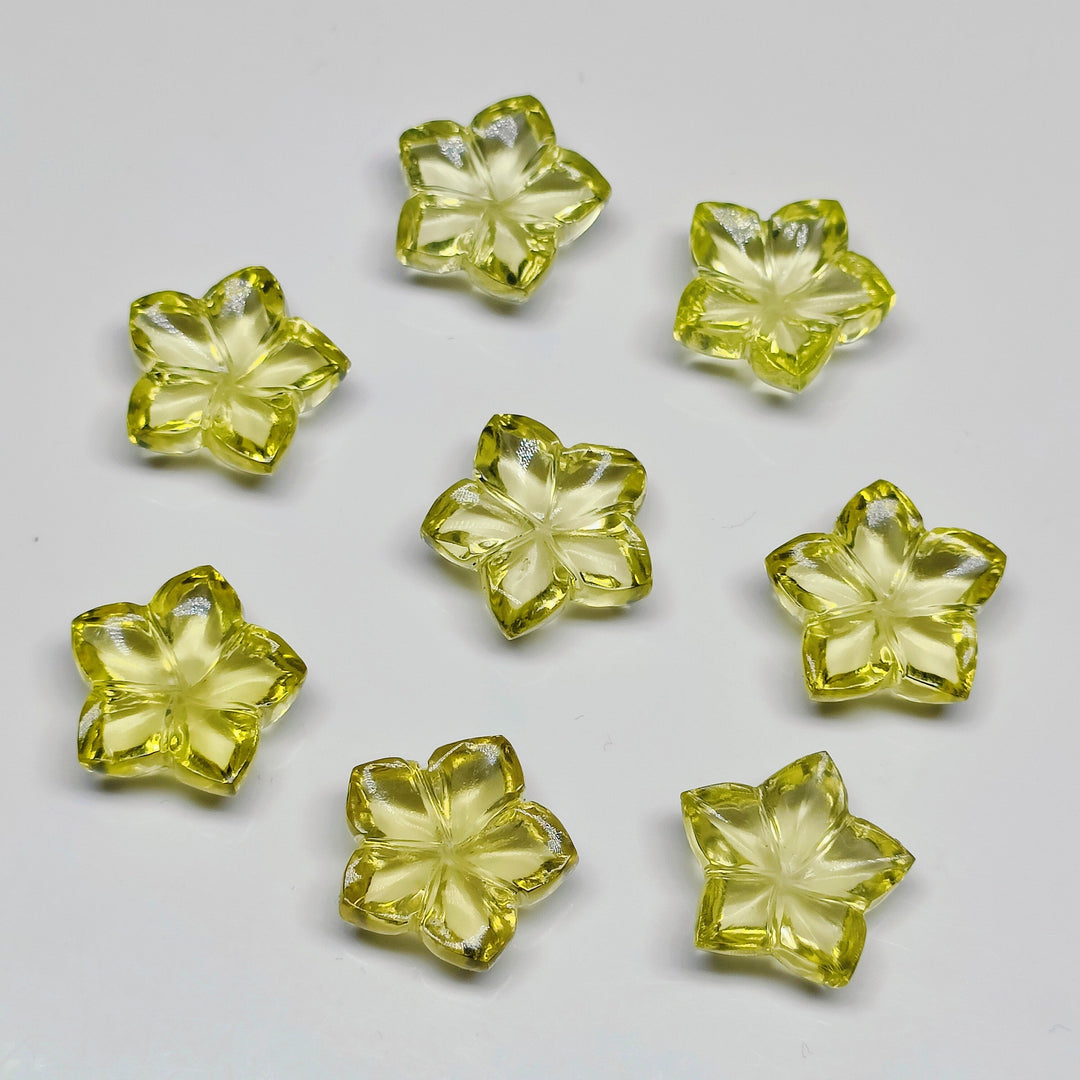 1,2,3,4,5 pcs 100% Natural Lemon Quartz Flower Shape Carved Gemstone, Flower Shape Carving, Carved Gemstone For Jewellery 15-16 mm