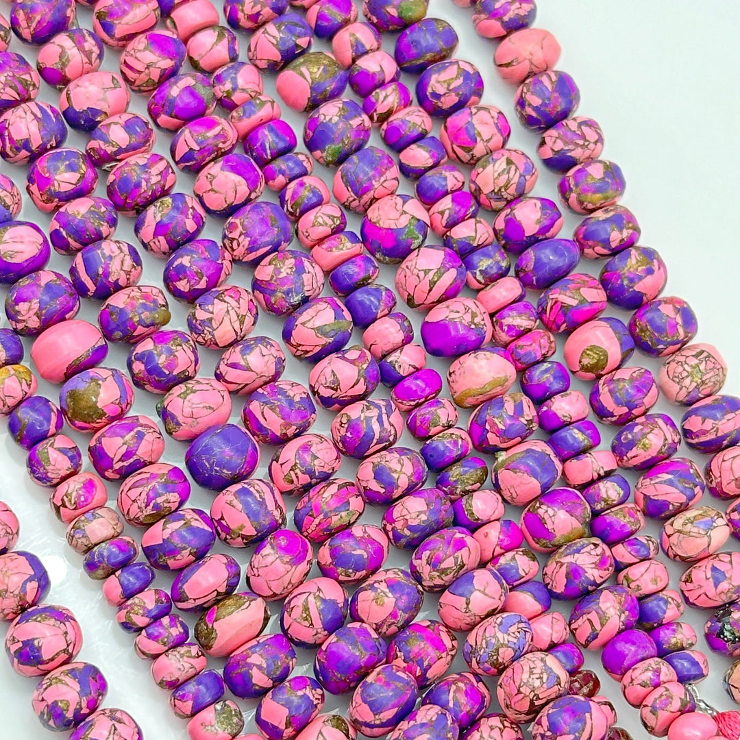 Purple Pink Copper Turquoise Beads, Copper Tuquoise Smooth Rondelle Beads, 8-10 mm, 4 Inch Line, Wholesale Beads, Jewelry Making Beads