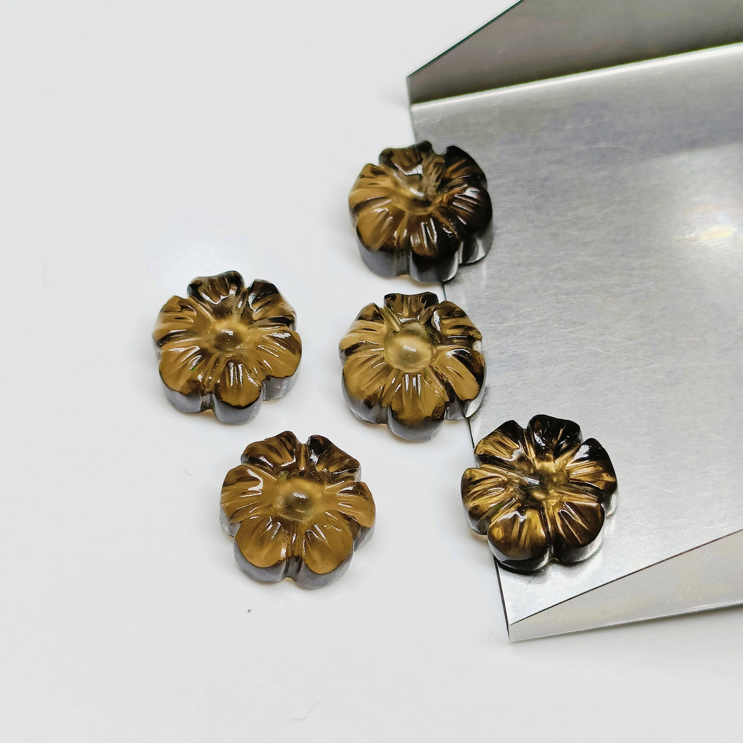 2,3,4,5,6 pcs  100% Natural Smokey  Quartz  Fancy Shape Carved Gemstone, Fancy Shape Carving, Carved Gemstone For Jewellery 12 mm