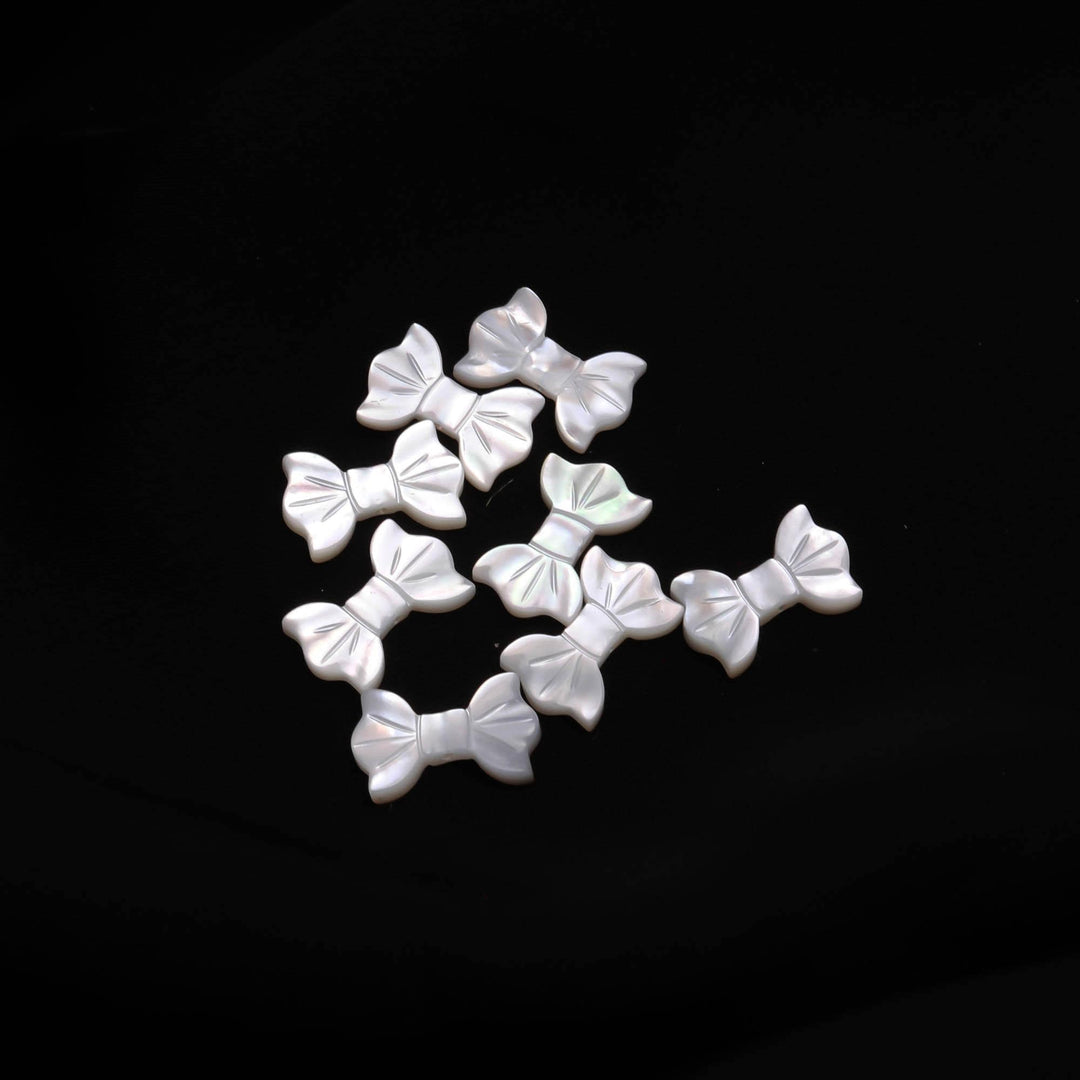 Mother of Pearl Bow Shape Carving, White Pearl Bow Carved Briolette, Wholesale Pearls, Pearl Gemstones, 9X14 MM, 1 Pc, Straight Drill