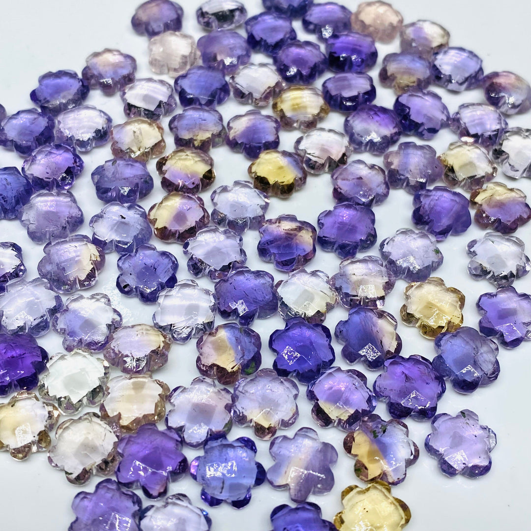2,3,4,5 Pcs Natural Ametrine Hand Carved Flower Shape, Carved Flower Shape Gemstone For Jewellery, Flower Shape Gemstone, 10 mm