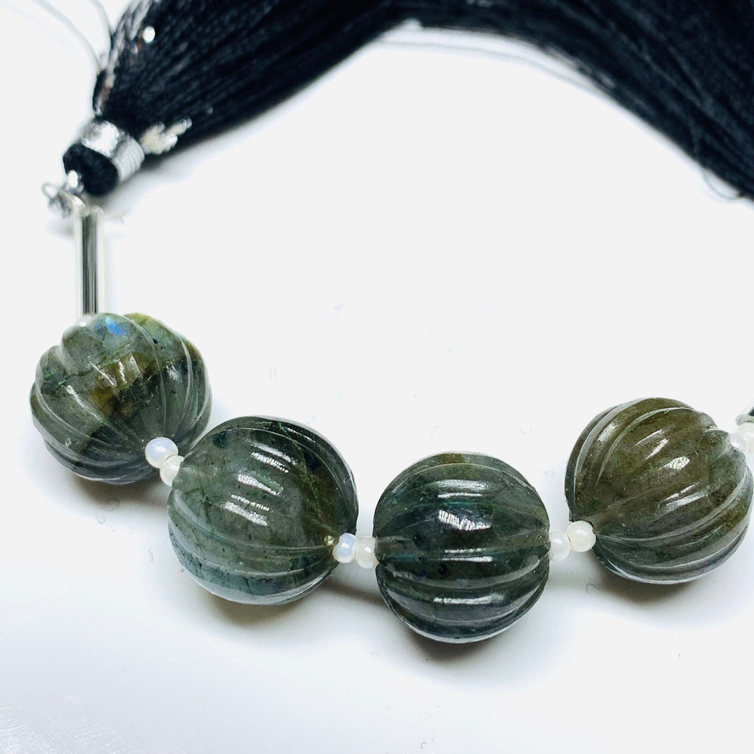 1,2,3,4,5 pcs 100% Natural Labradorite Carved Melon Shape Beads Strand, Melon Shape Gemstone, Gemstone For Jewellery, 12 mm