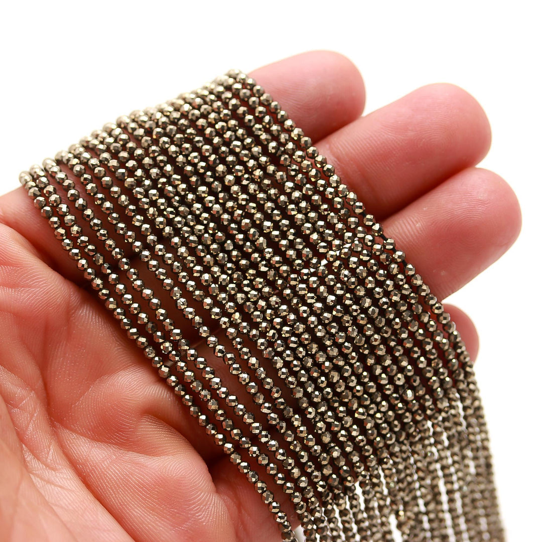 Natural Pyrite Micro Faceted Beads, Sparkling Pyrite Round Beads, AAA Pyrite Gemstone Beads for Jewelry Making, Wholesale Loose Beads, 2 MM