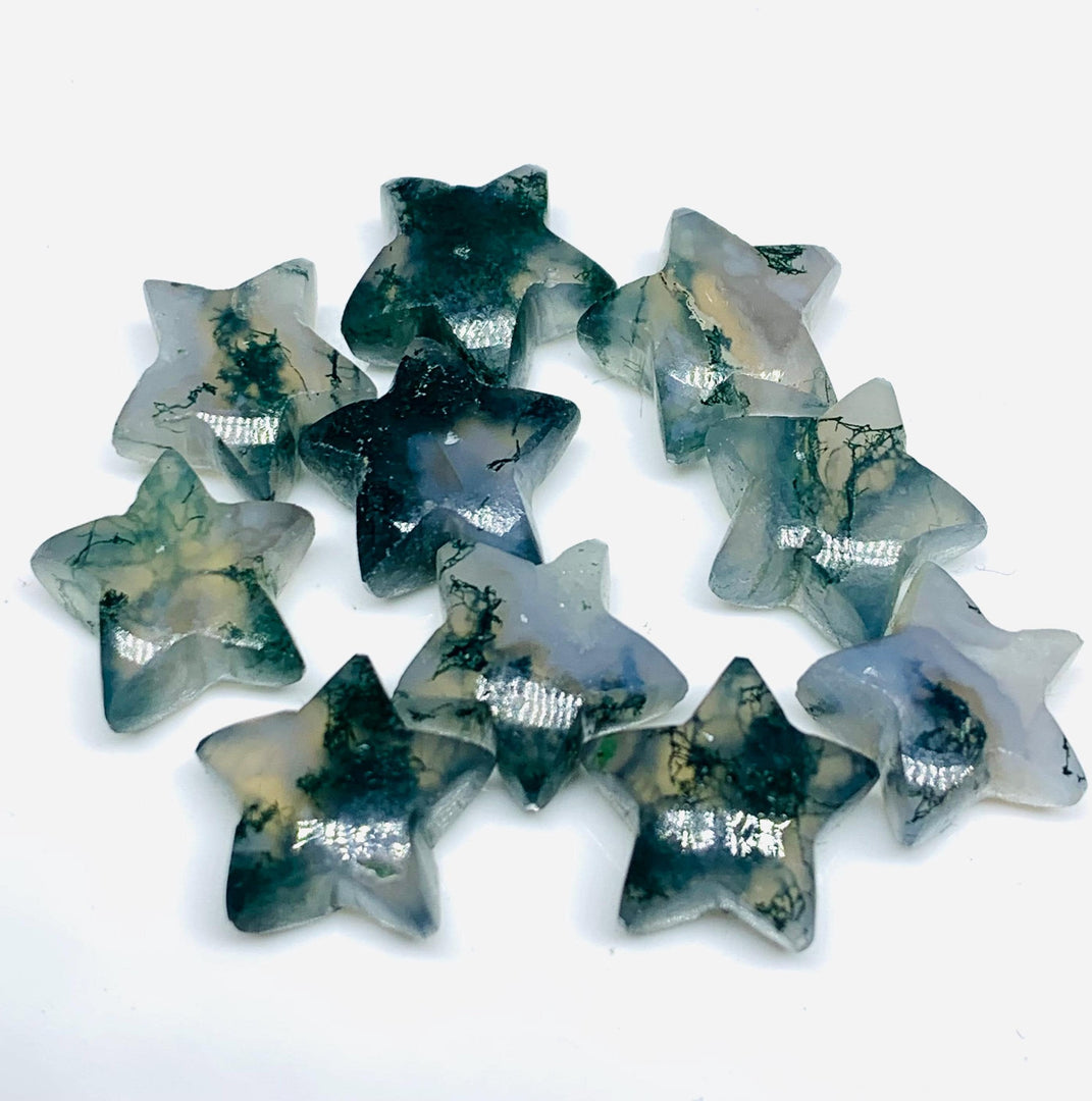 AAA Moss Agate Star Shape Briolettes, Natural Moss Agate Smooth Star Shape Beads, Green Tree Agate Star Shape Gemstone Charms, 10 MM