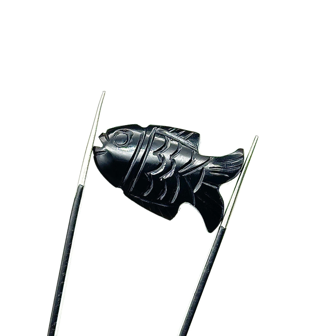 Natural Black Onyx Carved Fish Shape Gemstone, Hand Carved Fish Shape Gemstone, Jewelry Making Gemstones, 17X26 MM, Blue Fish Charm Pendant