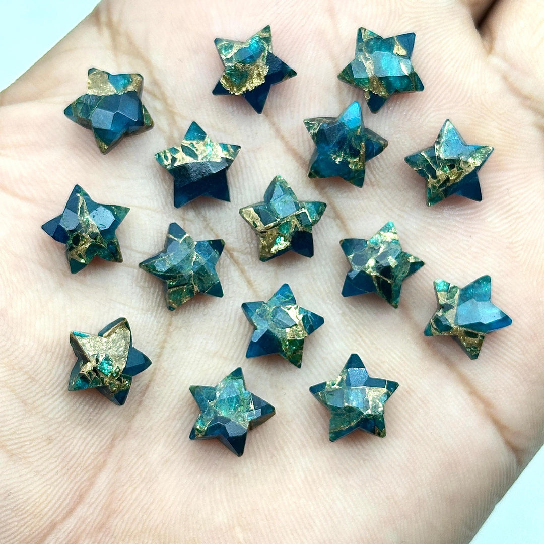 Faceted Neon Copper Turquoise Star Beads: Gemstone Carvings (10mm)