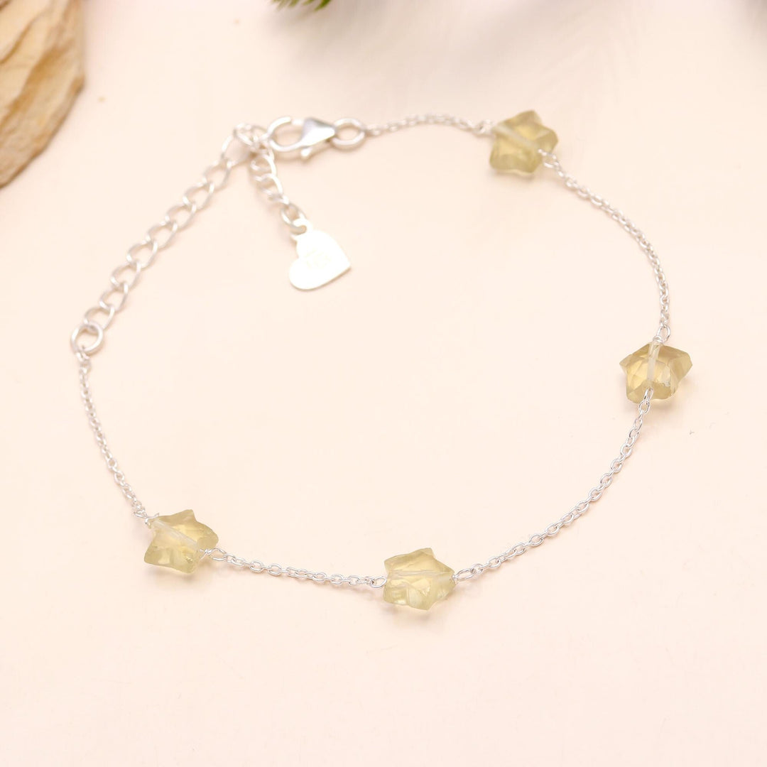 Natural Lemon Quartz Star Beads Bracelet, Lemon Quartz Healing Star Beads Jewelry, 925 Silver Bracelet Fancy Bracelet for Girls, 8 MM