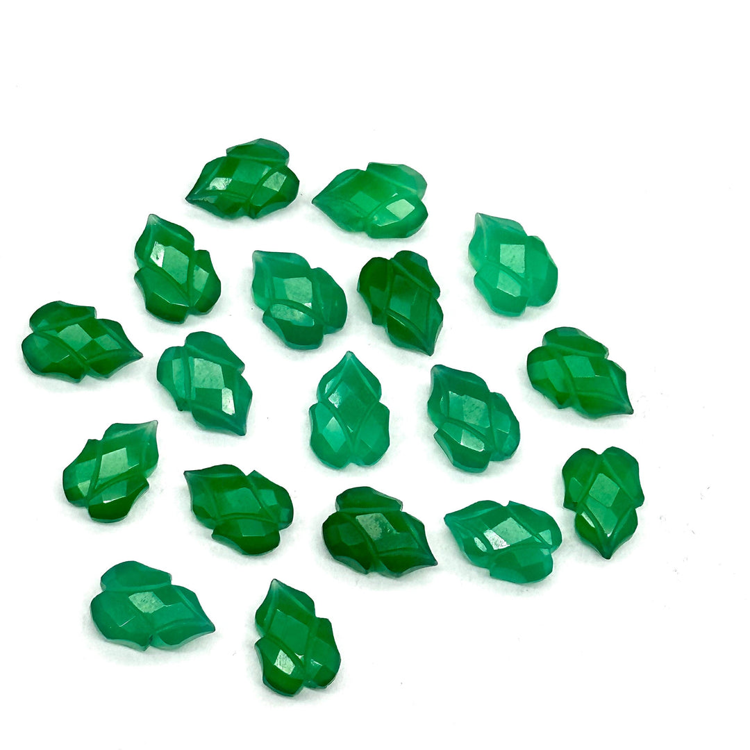 Natural Green Onyx Leaf Shape Carving Gemstone Beads, 9X13 MM Leaf Shape Loose Briolette's Beads, Green Leaves For Jewelry, Wholesale Beads