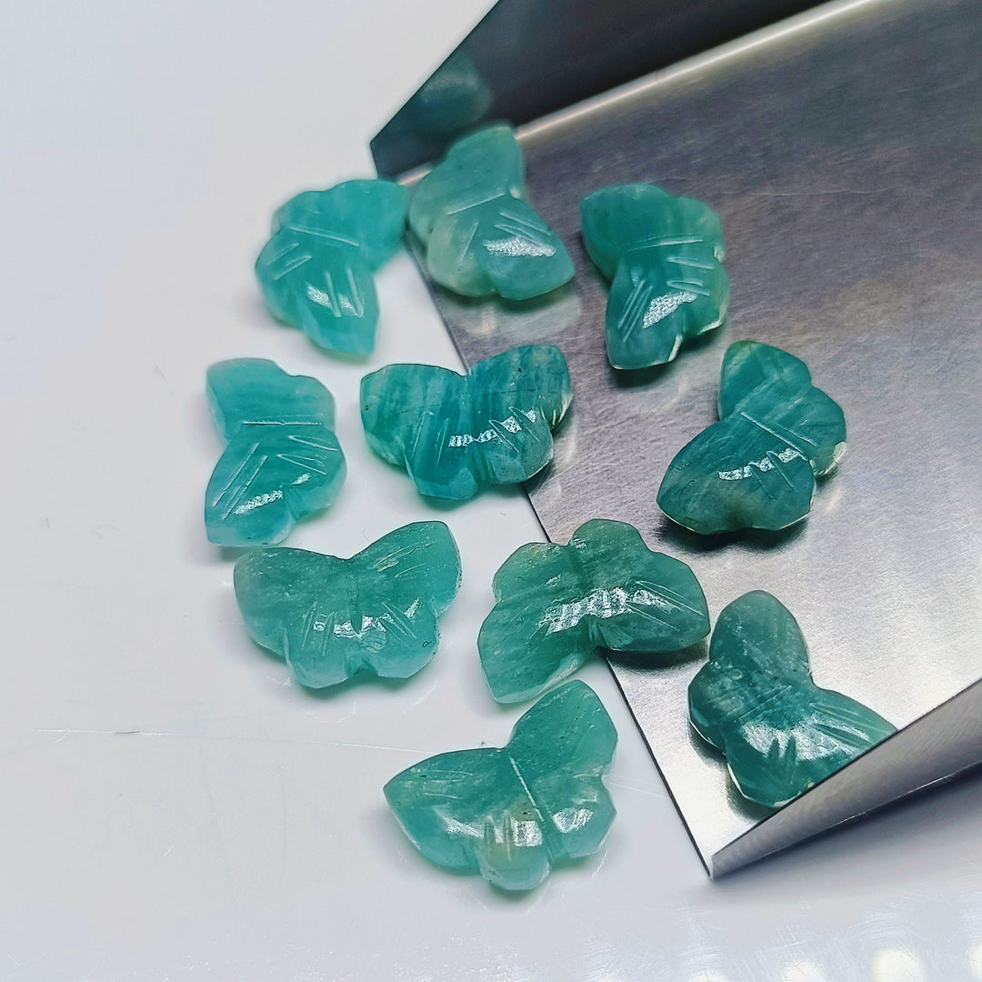 Natural Amazonite Butterfly Shape Carving, Amazonite Hand Carved Gemstone Loose Beads, Amazonite Briolette's for jewelry Making Charms12 MM