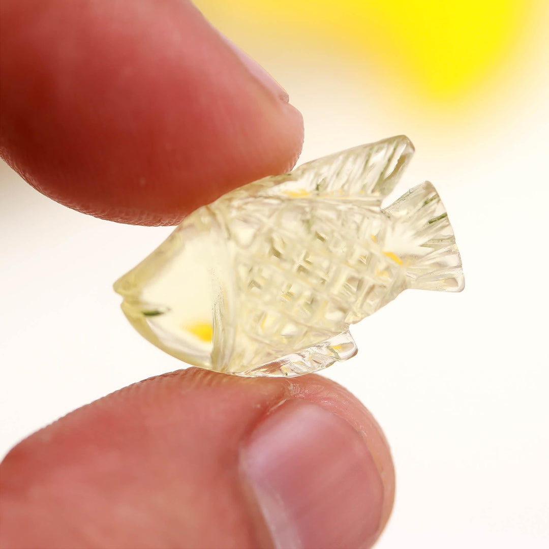 Hand Carved Lemon Quartz Fish Shape Stone, Natural Lemon Quartz Fish Charms for Jewelry Making, 20 MM