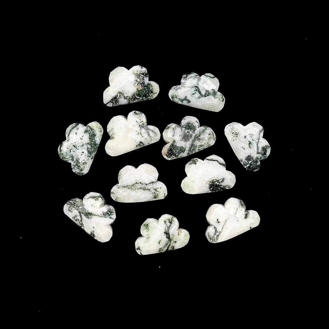 Natural Moss Agate Cloud Shape Beads, AAA Moss Agate Faceted Cloud Shape Briolettes, Carved Cloud Charms, 12 MM, Tree Agate Cloud Beads