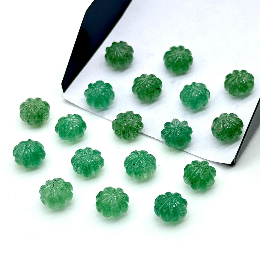 Natural Green Strawberry Quartz Melon Shape Beads, Hand Carved Pumpkin Shape Gemstone Beads, 6X8 MM Natual Strawberry Beads For Jewelry