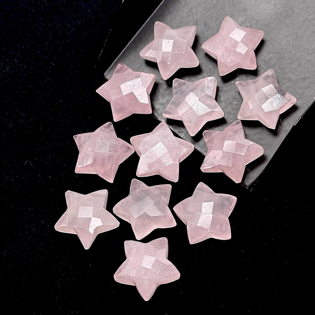 AAAA Rose Quartz Star Shape Briolettes, Natural Rose Quartz Star Gemstone for Jewelry Making, Faceted Pink Quartz Star Charms, 15 MM