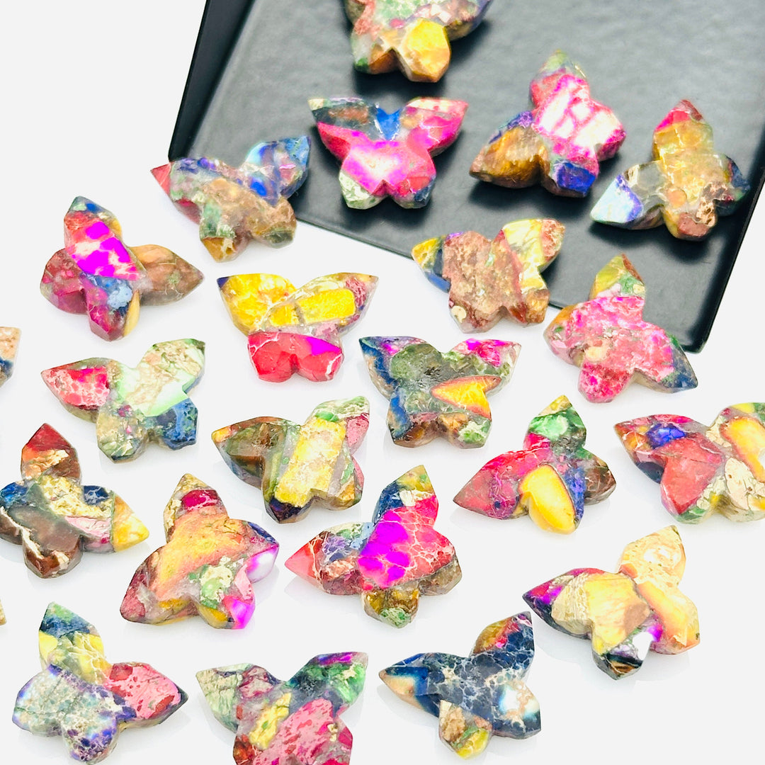 Multi Colorful Mohave Turquoise Butterfly Beads, Faceted Butterfly Gemstone, Rainbow Color Oyster Turquoise Carving Loose Beads 14x10 MM