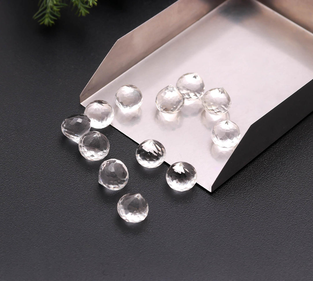 Natural Crystal Quartz Onion Shape Beads, Hand Carved Faceted Onion Shape Briolette's, Clear Crystal Onion Carving For Jewelry Making, 8 MM