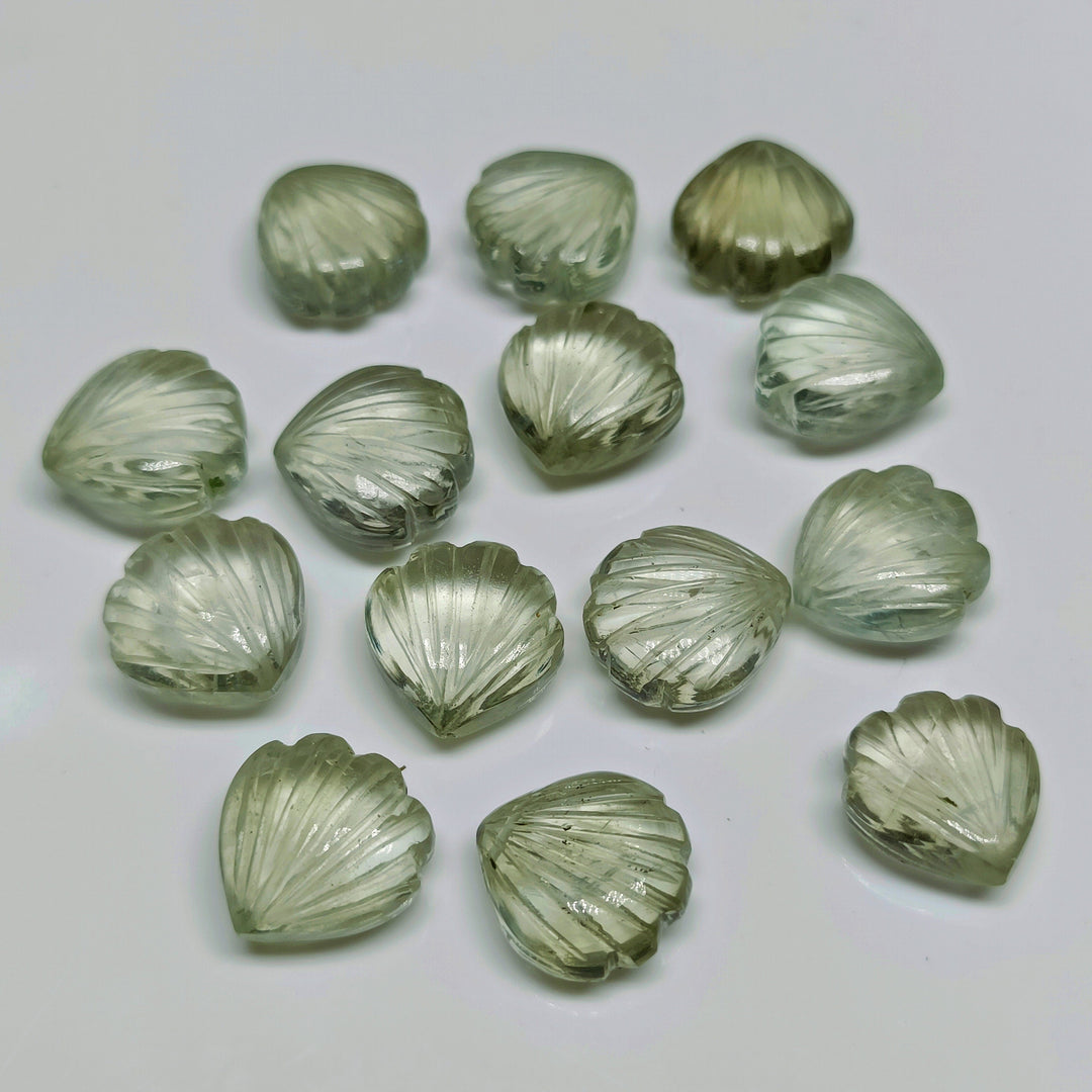 Natural Green Amethyst Shell Shape Briolette's Beads, Hand Carved Shell Charm Beads, 12 MM Shell Shape Carved Beads, Green Amethyst Shells