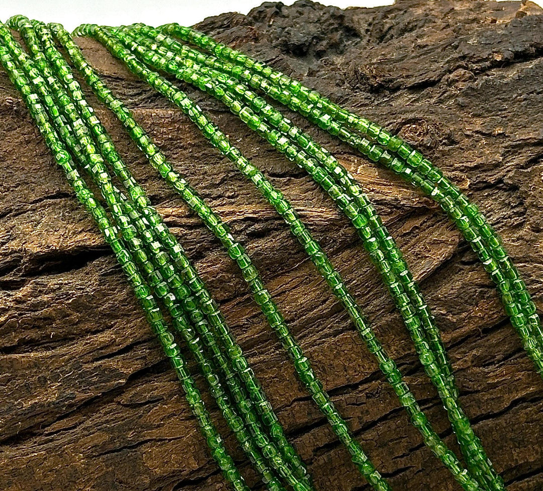Natural Chrome Diopside Box Shape Beads, Dark Green Chrome Gemstone Beads, 2 MM Cube Shape Faceted Beads for Jewelry Making, 13 Inch Strand