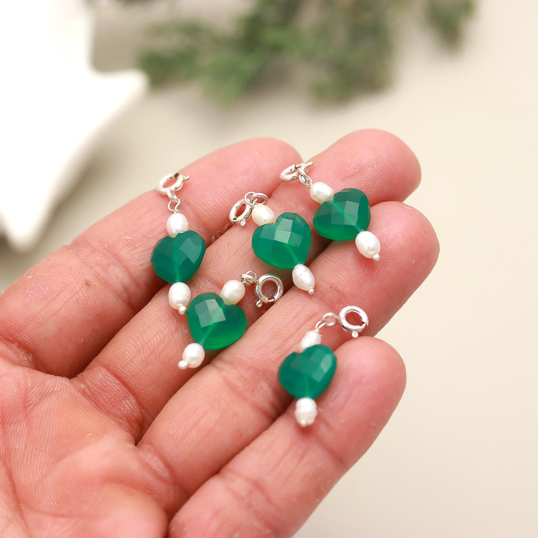 Natural Green Onyx Charms, Pearl Handmade Charm for Jewelry, Green Onyx Heart Silver Charms, Gemstone Beads, Craft Making, 10 MM Heart Charm