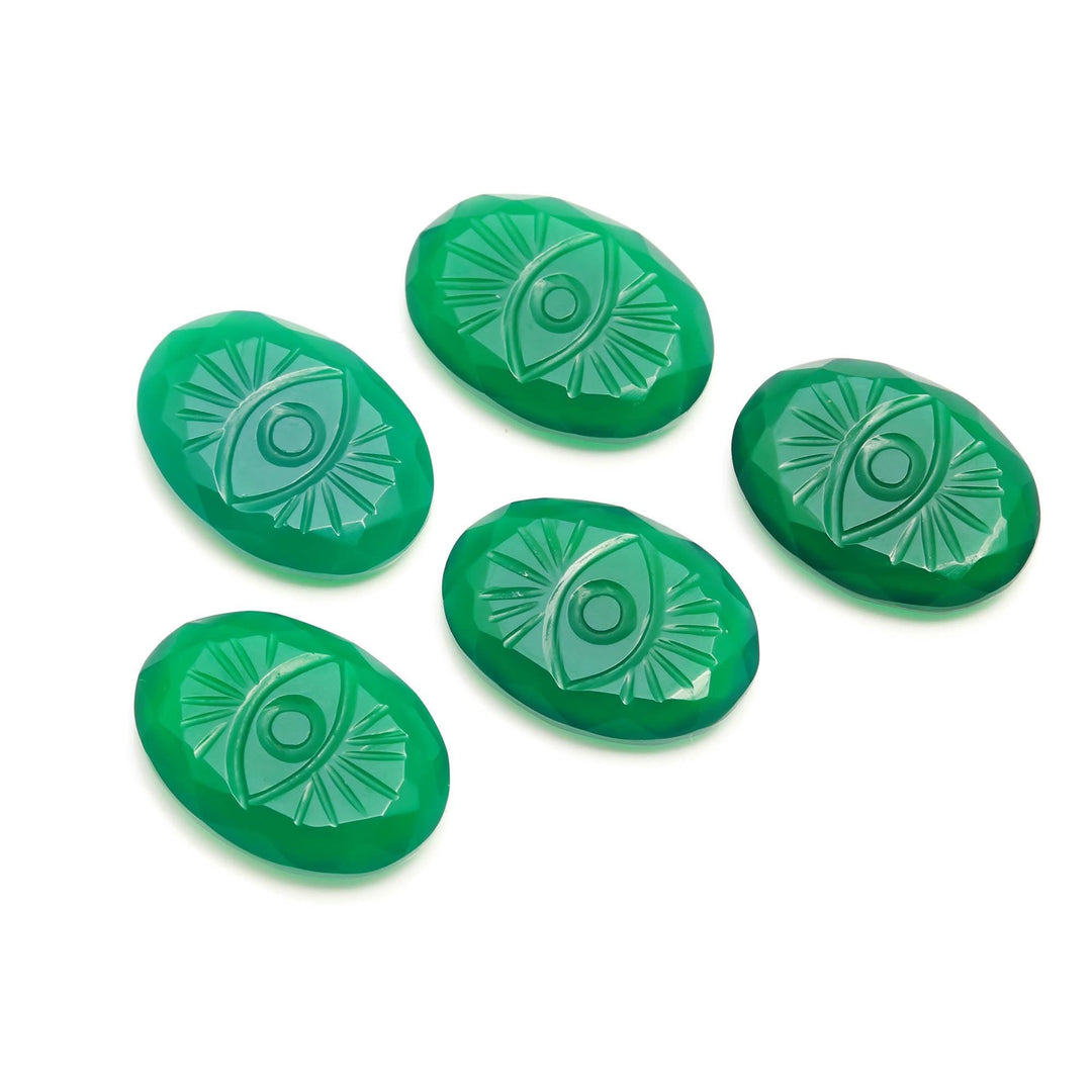 Natural Green Onyx Evil Eye Shape Gemstone, Onyx Evil Eye Hand Carved Stone Beads For Jewelry Making, 25 MM Carved Evil Stone