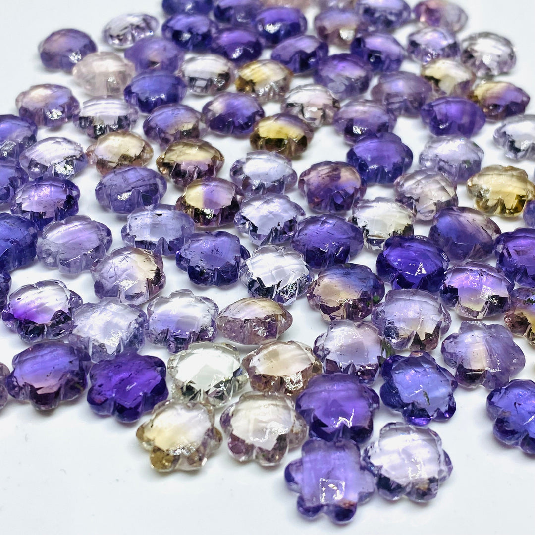 2,3,4,5 Pcs Natural Ametrine Hand Carved Flower Shape, Carved Flower Shape Gemstone For Jewellery, Flower Shape Gemstone, 10 mm