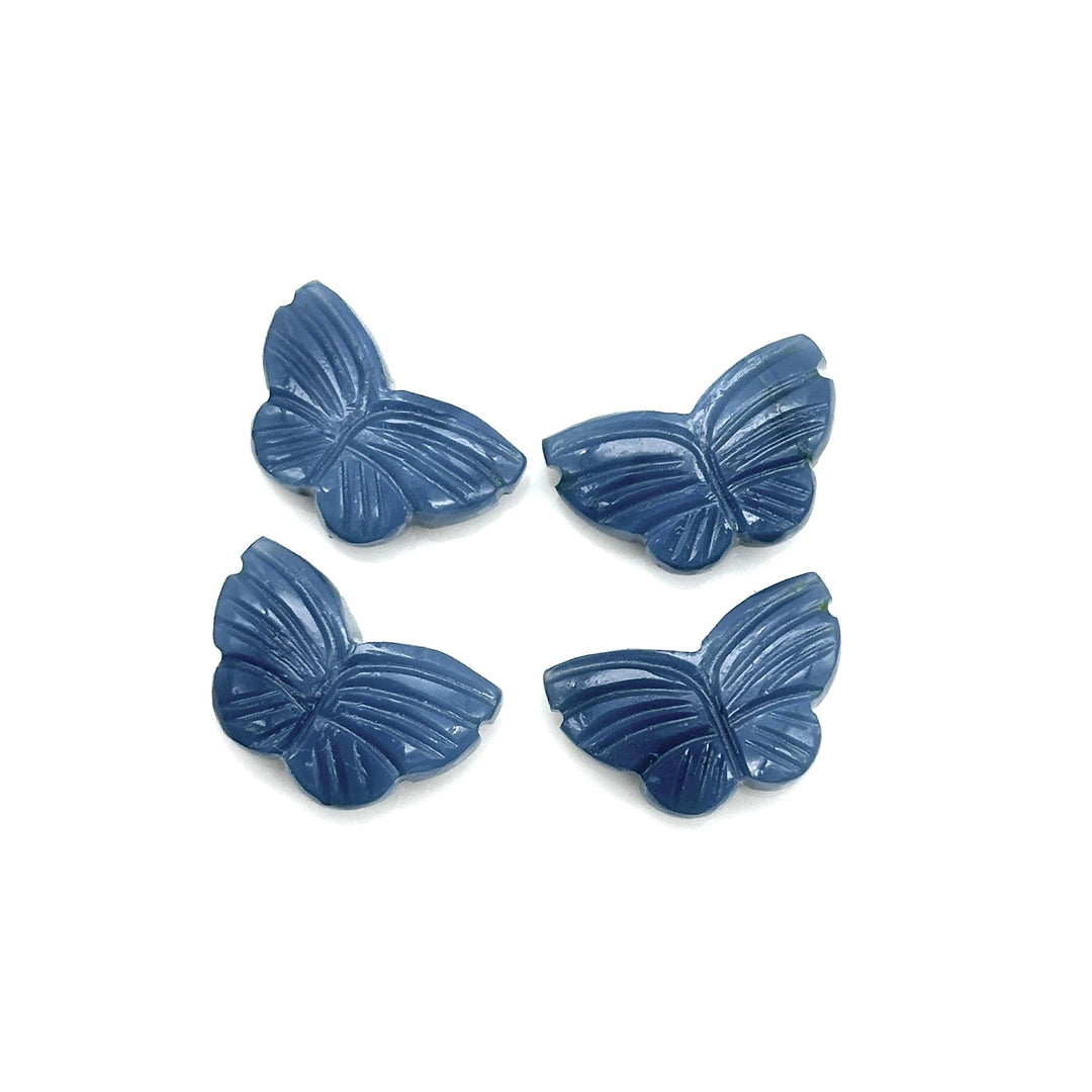 Carved Blue Opal Butterfly Beads: Handmade Gemstone Charms (11x18 MM)