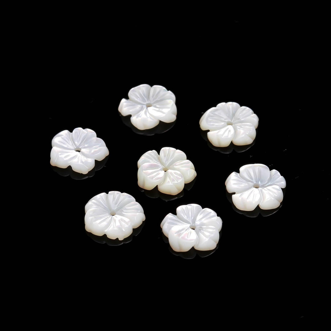 Cute Tiny Pearl Flower for Jewelry Making, Mother of Pearl Flower Shape Carving, Pearl Flowers, Natural Gemstones 8 MM Center Hole Bead 1pc
