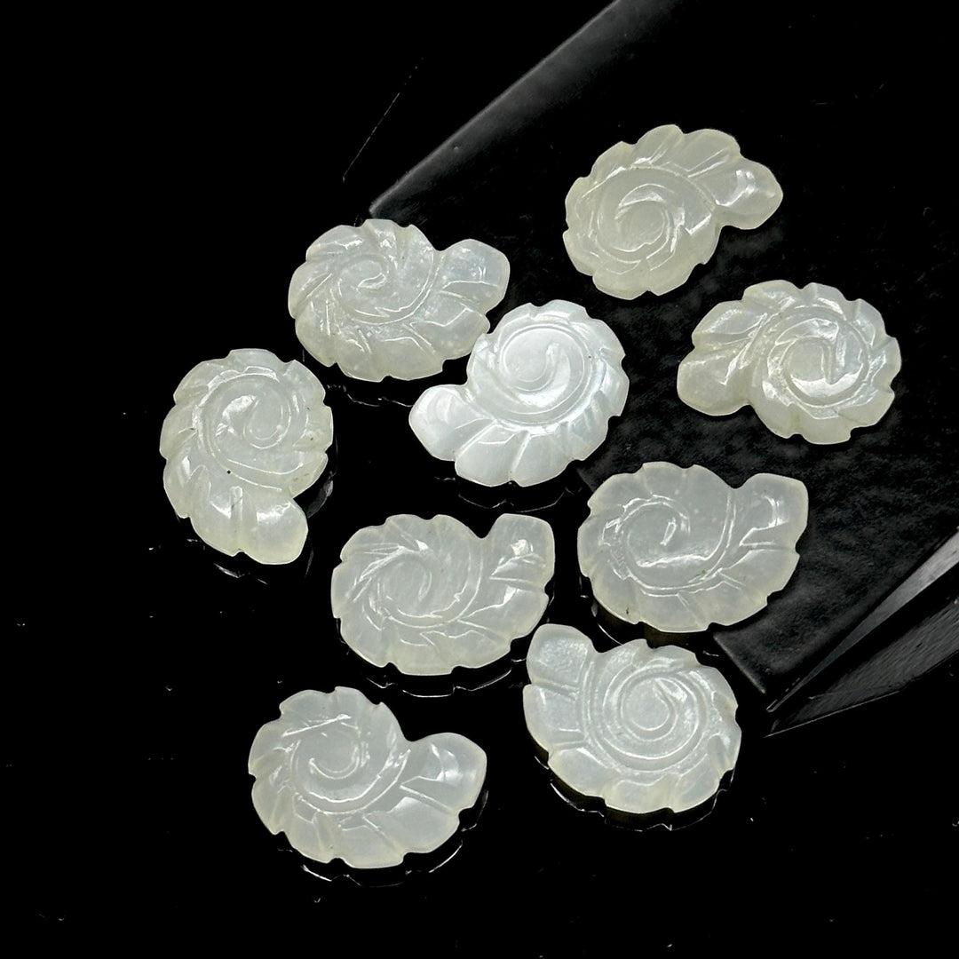 White Moonstone Carved Shell Beads: Snail Shape Gemstone Charm (16mm)