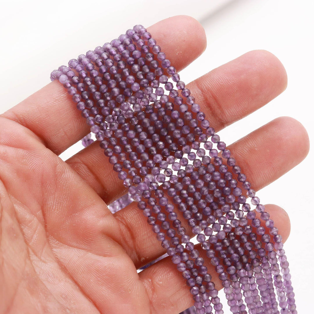 Purple Amethyst Round Beads, Natural Amethyst Micro Faceted Round Beads, Jewelry Making Loose Gemstone Beads 2-2.5 MM