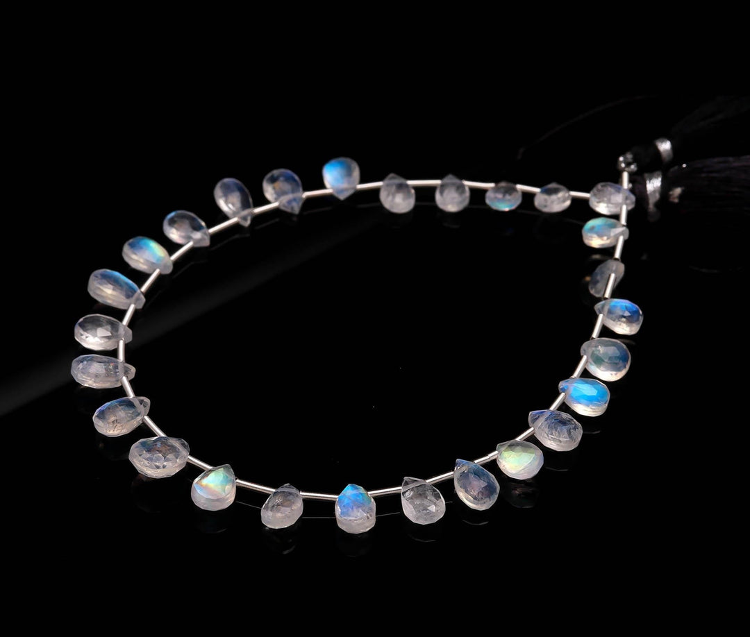 Super Rainbow Moonstone Faceted Pear Beads, High Flashy Rainbow Moonstone Pear Shape Briolette's, Side Drill Pear, 7-8 MM