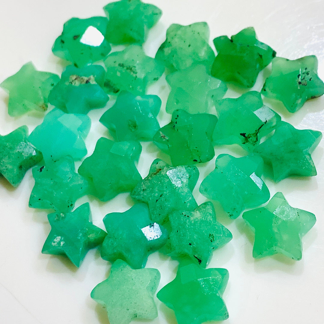 Natural Chrysoprase Star Gemstone: Faceted Carved Briolettes, 10mm
