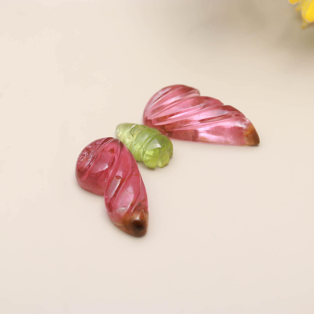 Carved Tourmaline Butterfly Beads: AAA Grade, Multi-Color, 19-10mm