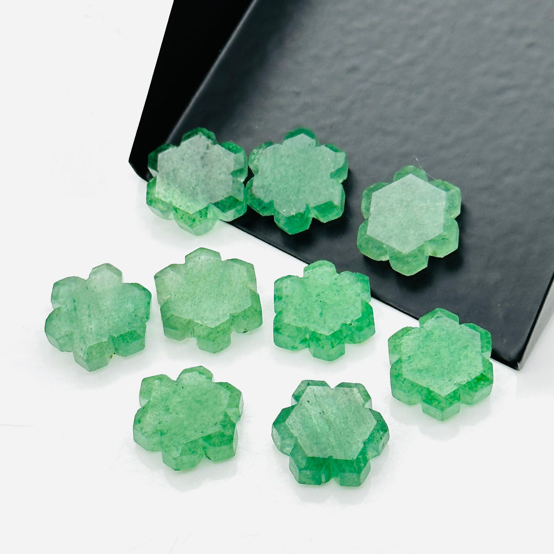 Beautiful Green Strawberry Flower Shape Beads, Hand Carved Flower Shape Gemstone, 11 MM Hexagon Shape Charm Beads For Jewelry, Cut Stones