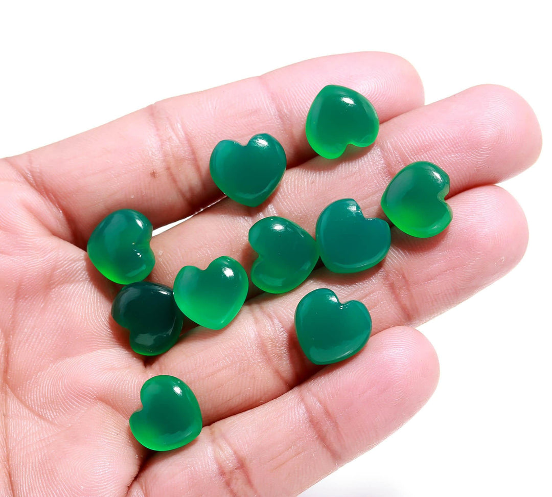 Natural Green Onyx Heart Shape Briolette's, Green Onyx Smooth Heart Shape Beads, AAA Hand Carved Charm for Jewelry Making 12 MM