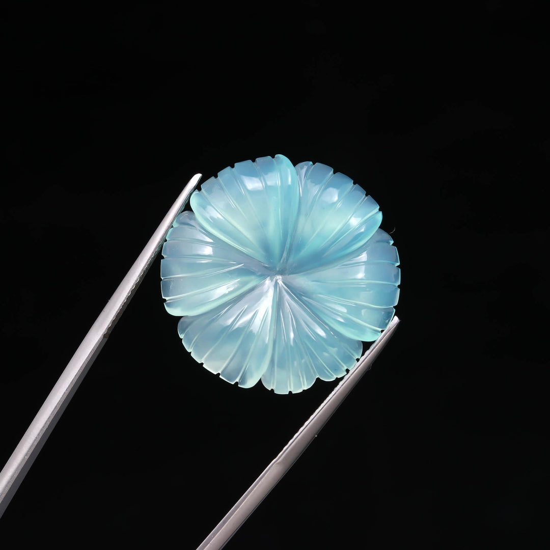 Aqua Chalcedony Flower Shape Carving, Blue Flower Shape Gemstone Beads, Flower Charms, 25 MM Reiki Healing Crystal Gifts