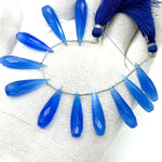 Load image into Gallery viewer, Matched Pairs - Blue Chalcedony Long Drop Shape Briolette's, Faceted Teardrop Beads, 7X30 mm Deep Blue Color Drops For Earring Making