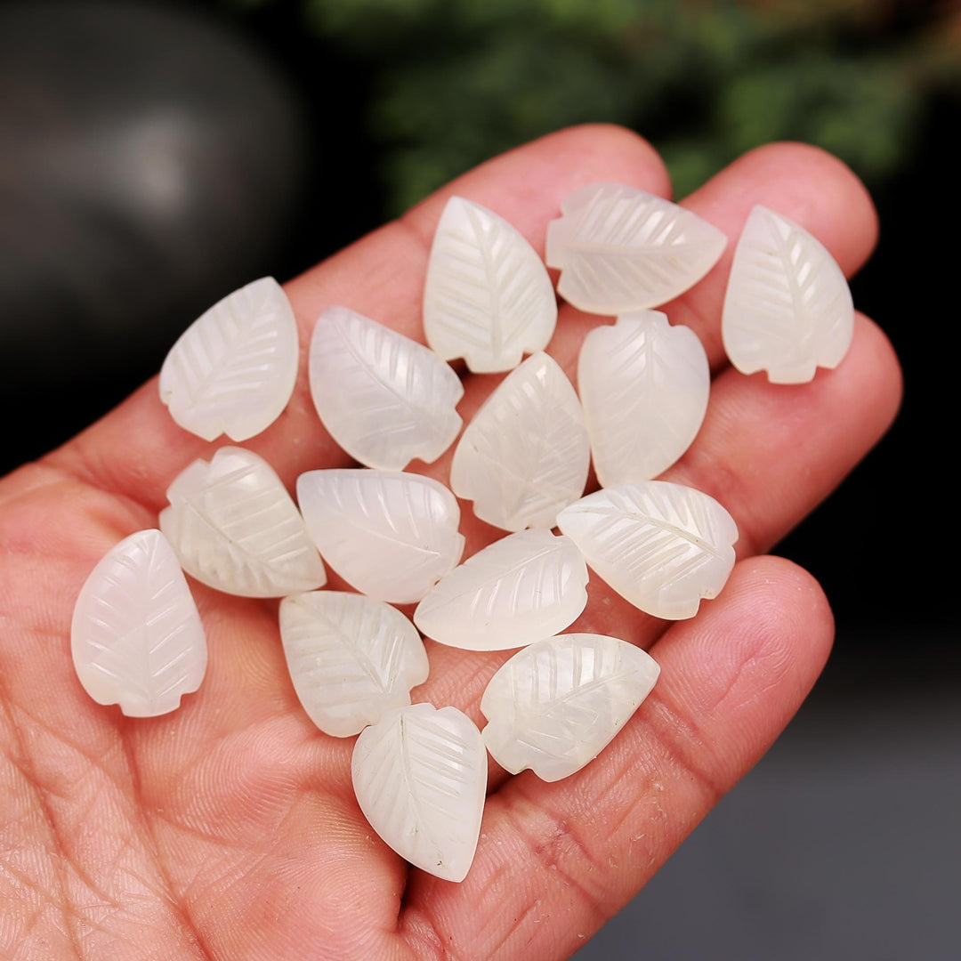 White Moonstone Leaf Shape Carving Beads, Natural White Moonstone Hand Carved Leaf Shape Beads, 17 MM Loose Leaf Charms for Jewelry Making