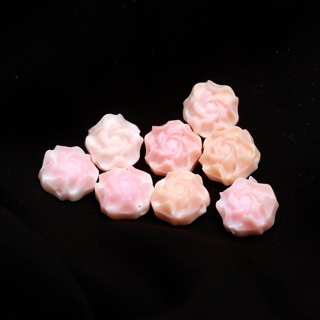 Pink Mother of Pearl Rose Shape Flower Beads, Mop Carved Rose Flower Beads for Jewelry Making, Top to Bottom Drill, 11 MM, Both Side Carved