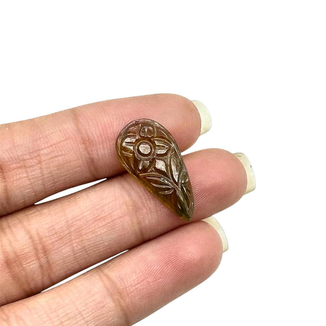 AAA Green Tourmaline Carving Gemstone, Natural Tourmaline Hand Flower Carving, 20 MM, Tourmaline Cabochon For Jewelry, Flower Carving Stone