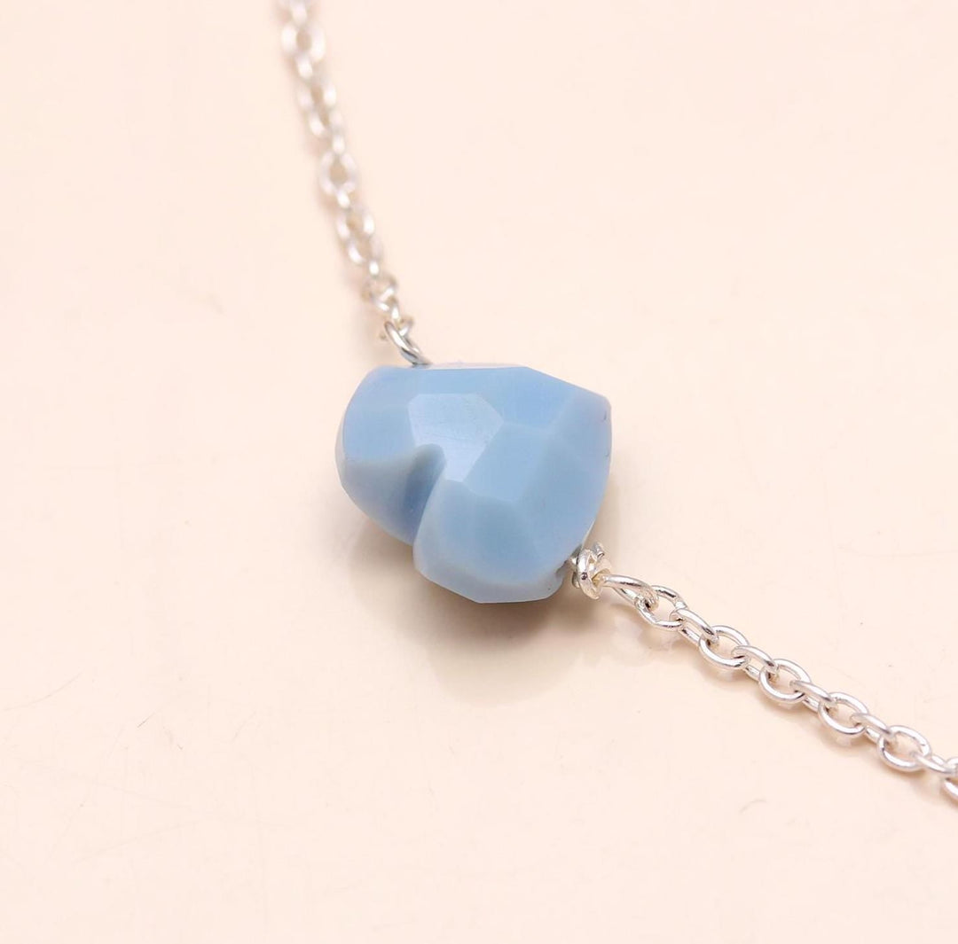 AAA Blue Opal Heart Bracelet, Natural Opal Faceted Heart Beads Bracelet, 925 Silver Bracelet, Handmade Jewelry, Girls Gifts Chain Bracelet