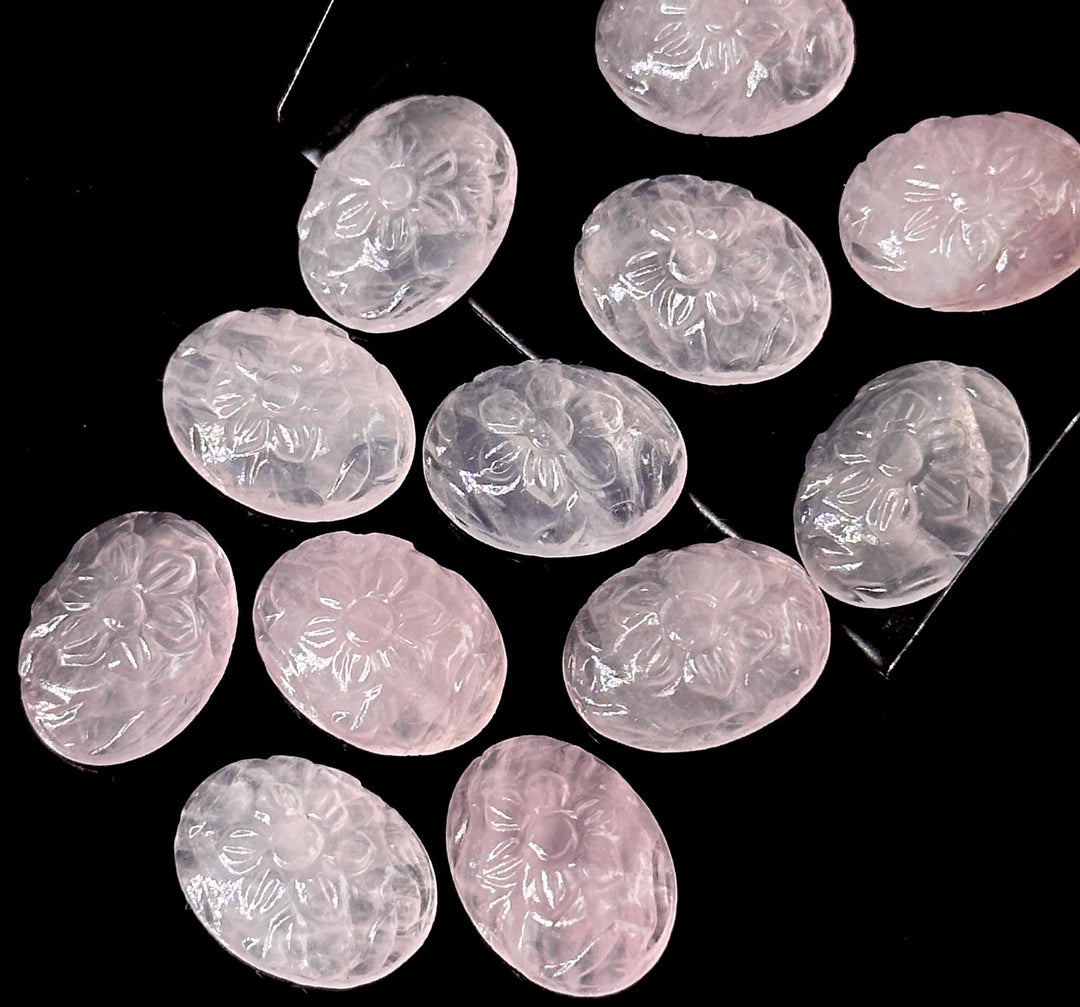 Natural Rose Quartz Carved Oval Shape Beads, Hand Carved Gemstone Beads, Loose Carving Beads 12X16 MM Rose Quartz Oval Charms