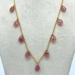 Load image into Gallery viewer, Amazing Pink Strawberry Pear Shape Beads Necklace, Faceted Drop Chain Necklace, Natural Gemstone Chain Jewelry, Necklace For Women's