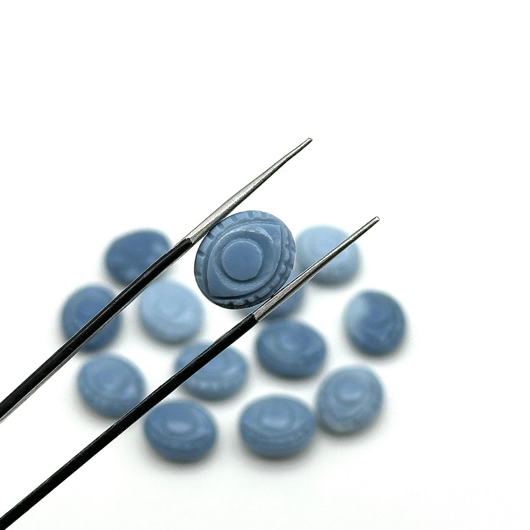Blue Opal Evil Eye Gemstone Beads, Hand Carved Briolettes (12mm)