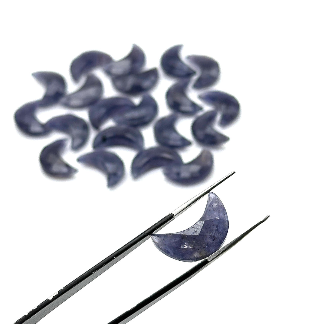 Faceted Iolite Crescent Moon Beads: Hand-Carved Gemstone Charms