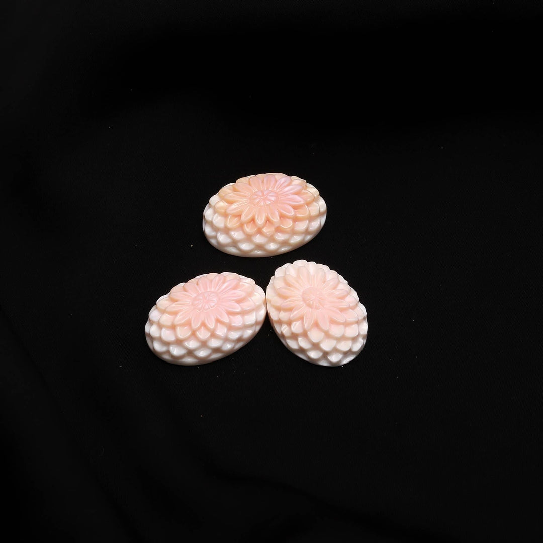 1 Pc Natural Mother of Pearl Oval Shape Carving, Pink Pearl Oval Flower Carved Cabochon, Wholesale Pearls, 25 MM Pearl Gemstones