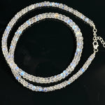 Load image into Gallery viewer, High Quality Rainbow Moonstone Beaded Necklace, Flashy Faceted Rondelle Beads Necklace, 4-6 MM Blue Fire Rainbow Gemstone Silver Necklace