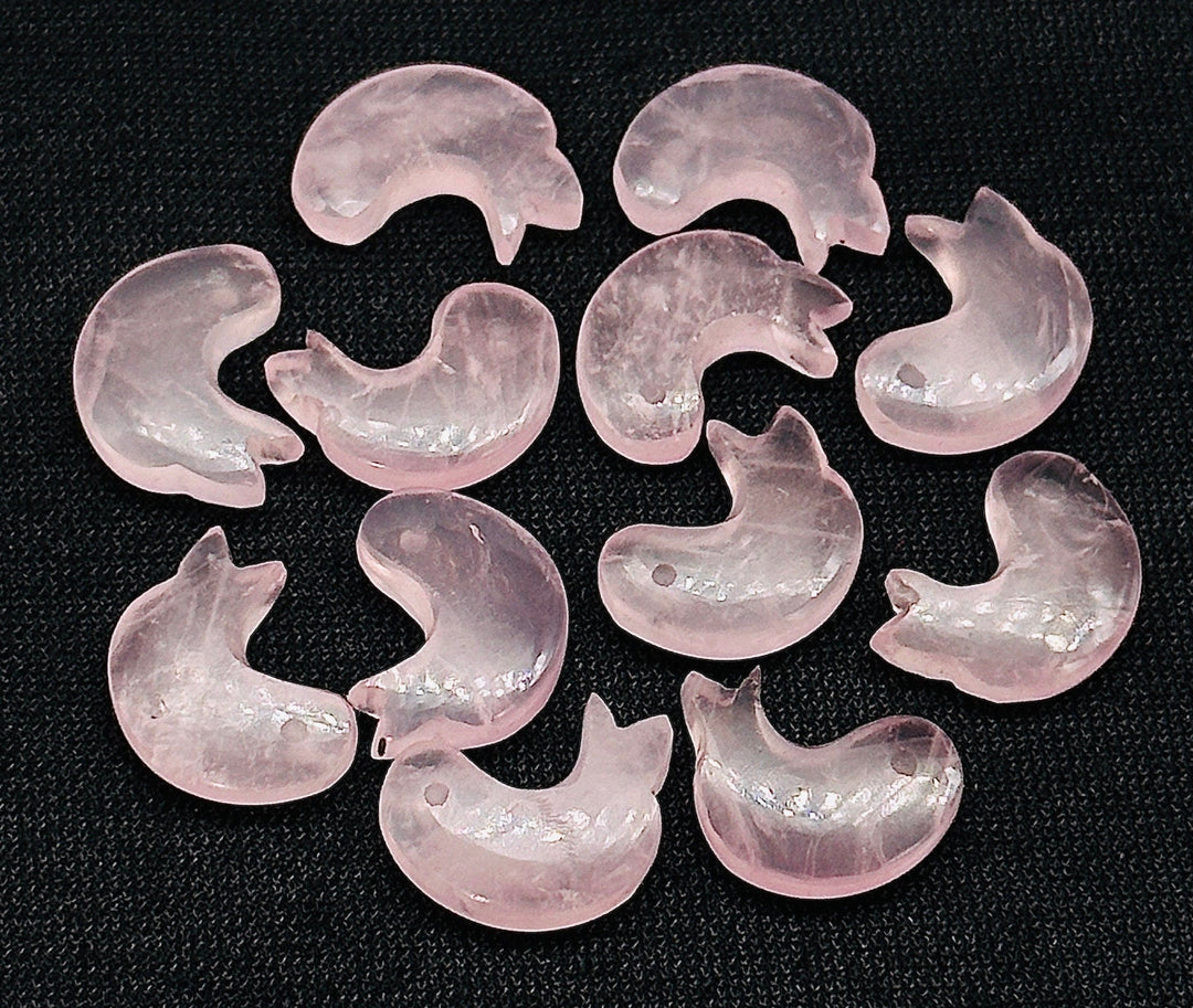 Natural Rose Quartz Dolphin Carving, Hand Carved Dolphin Shape Gemstone, 15 MM, Feminine Energy Fish Charm Healing Crystal, Carved Beads