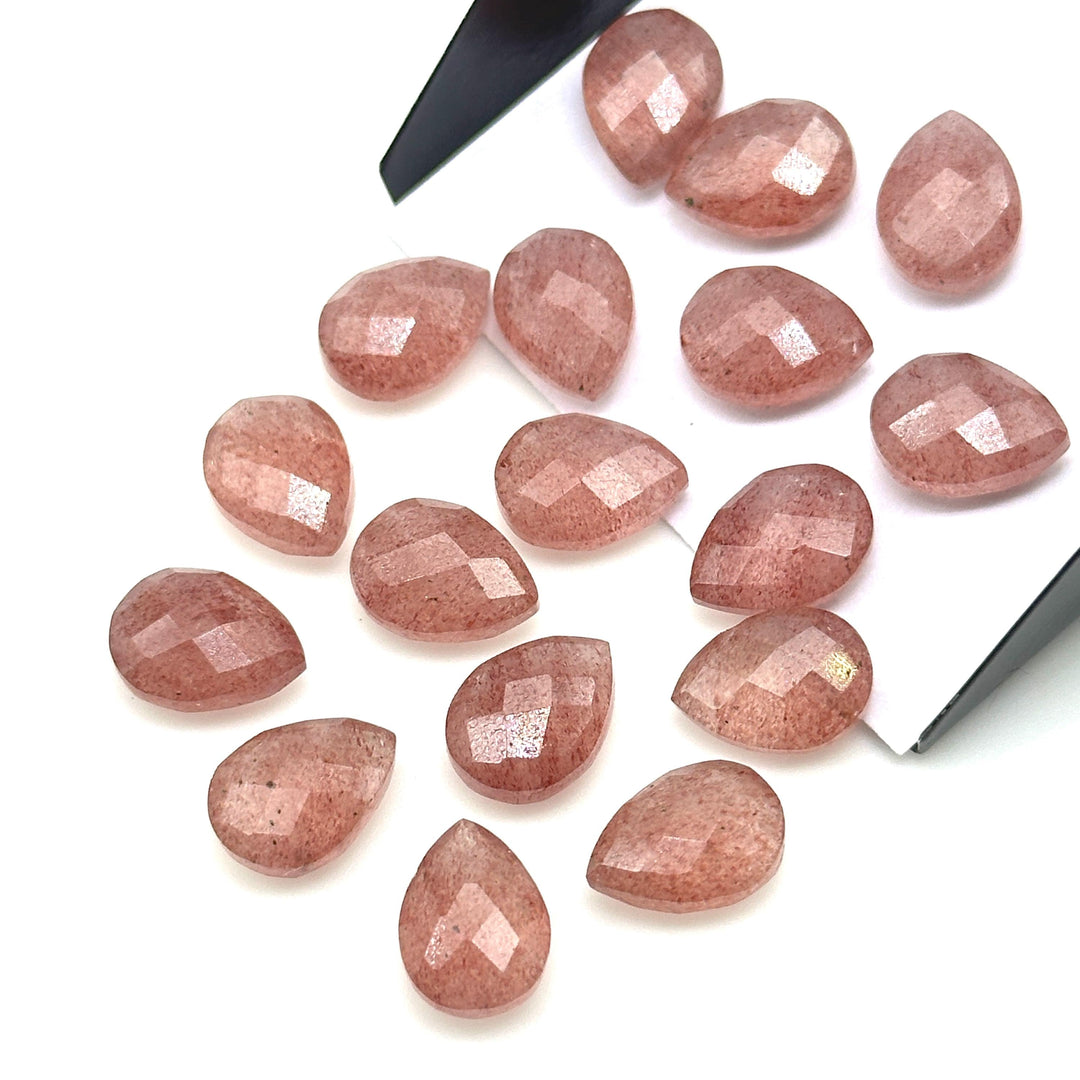 AAA+ Pink Strawberry Faceted Pear Shape Beads, 9X12 MM Pink Strawberry Briolette's Beads, Matched Pairs, Jewelry Making Pear Shape Beads