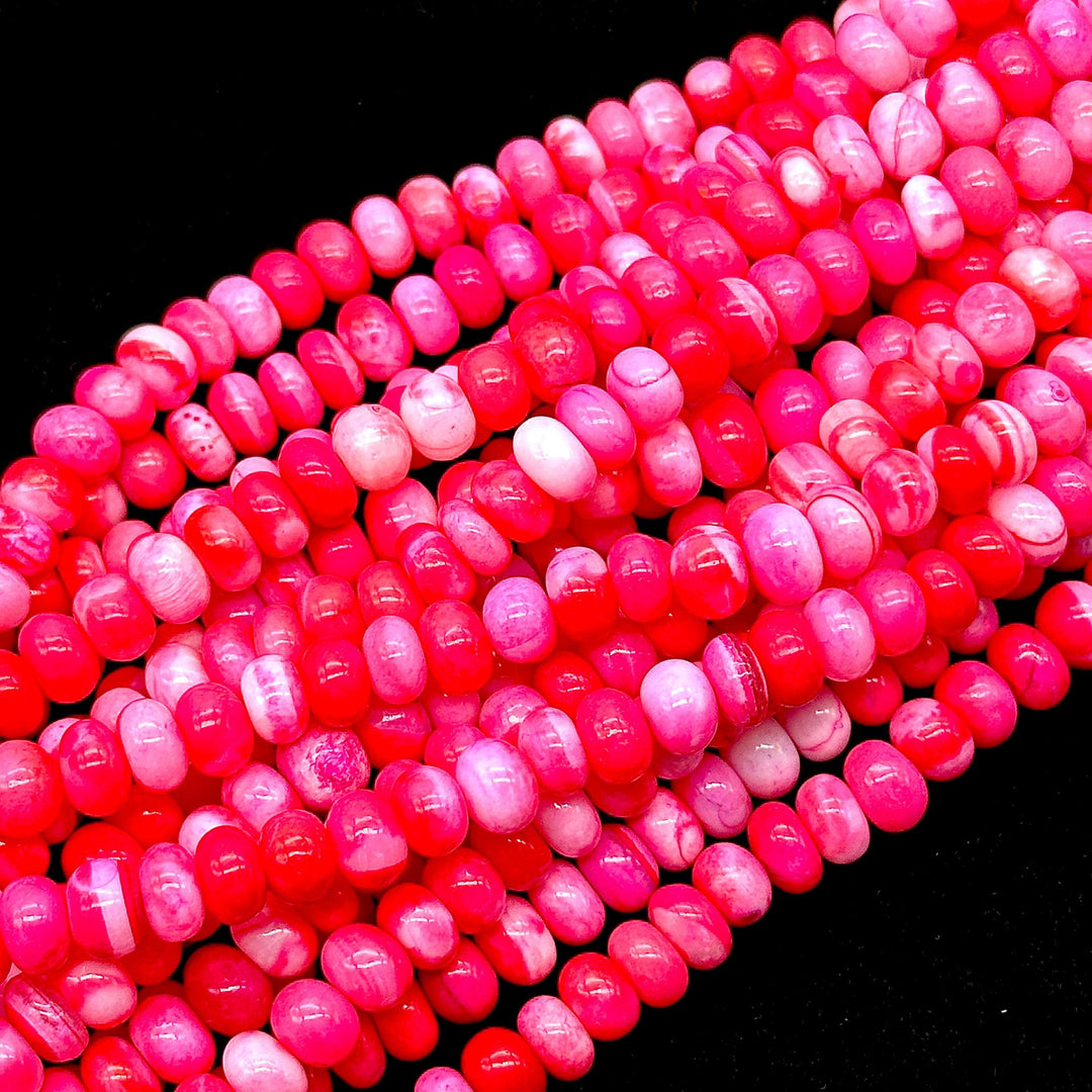 Hot Pink Opal Smooth Rondelle Beads, Plain Red Opal Beads for Jewelry Making, Wholesale Loose Opal Beads, 8 MM Dark Pink Opal Beads