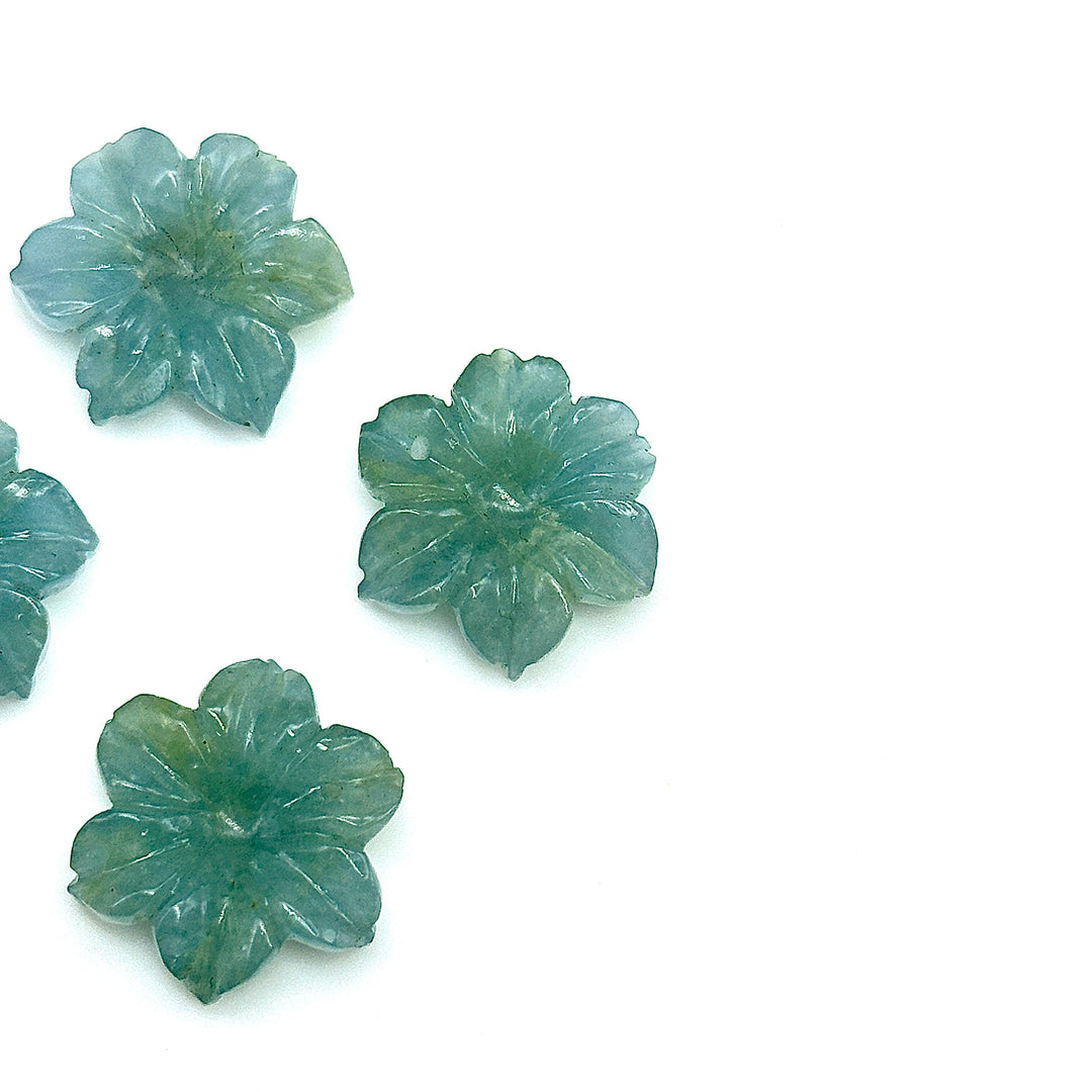 Natural Aquamarine Carved Flower, Hand Carved Flower Shape Gemstone, 18 mm Naturally Carved Flower for Jewelry, Aquamarine Carved Crystal